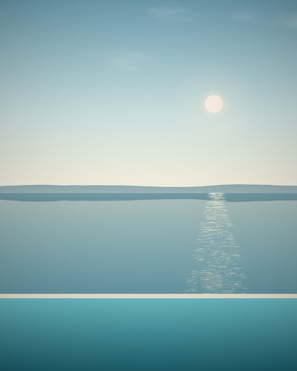 A pool edge over a calm turquoise sea.