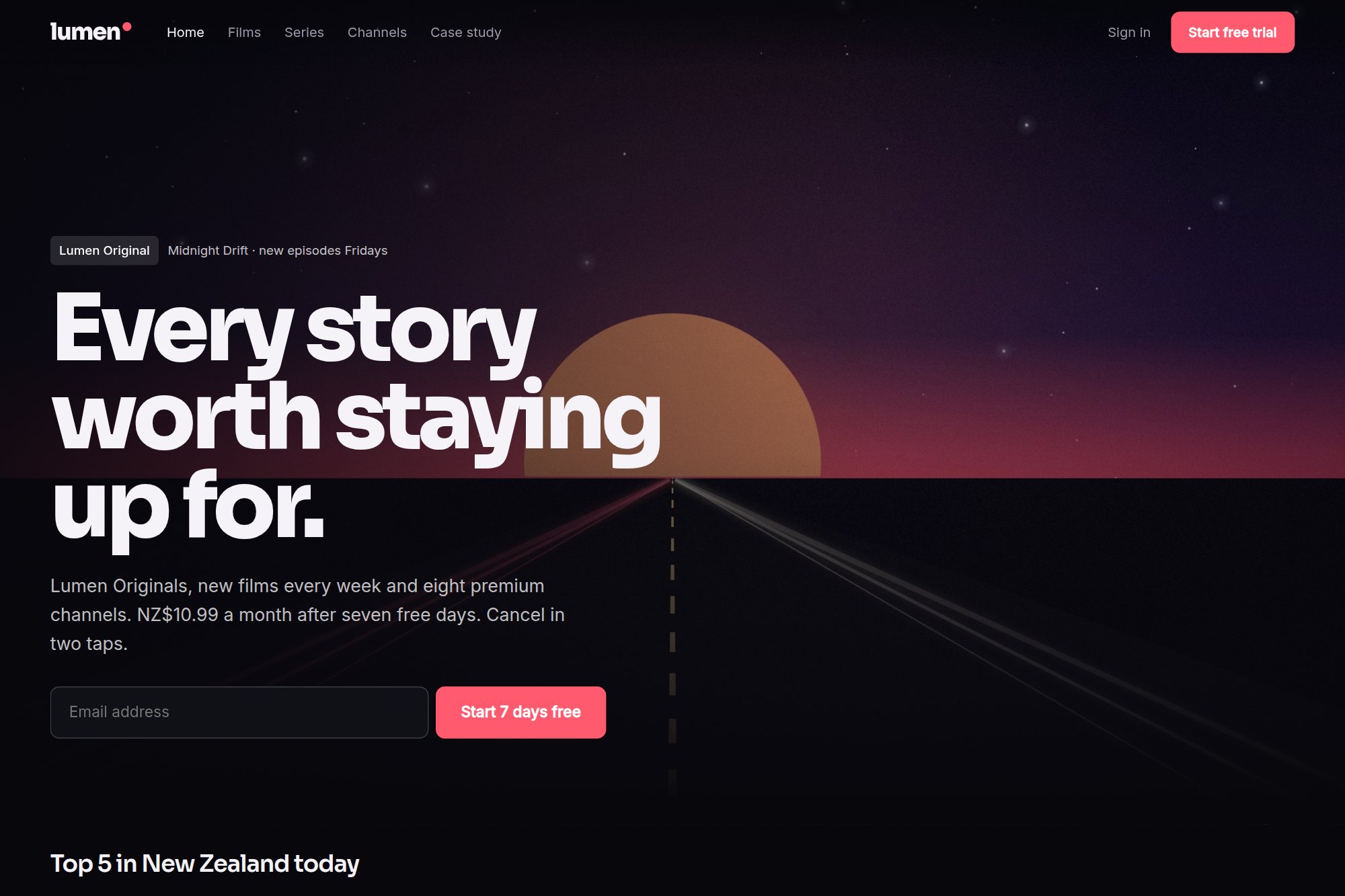 The Lumen Stream concept homepage.